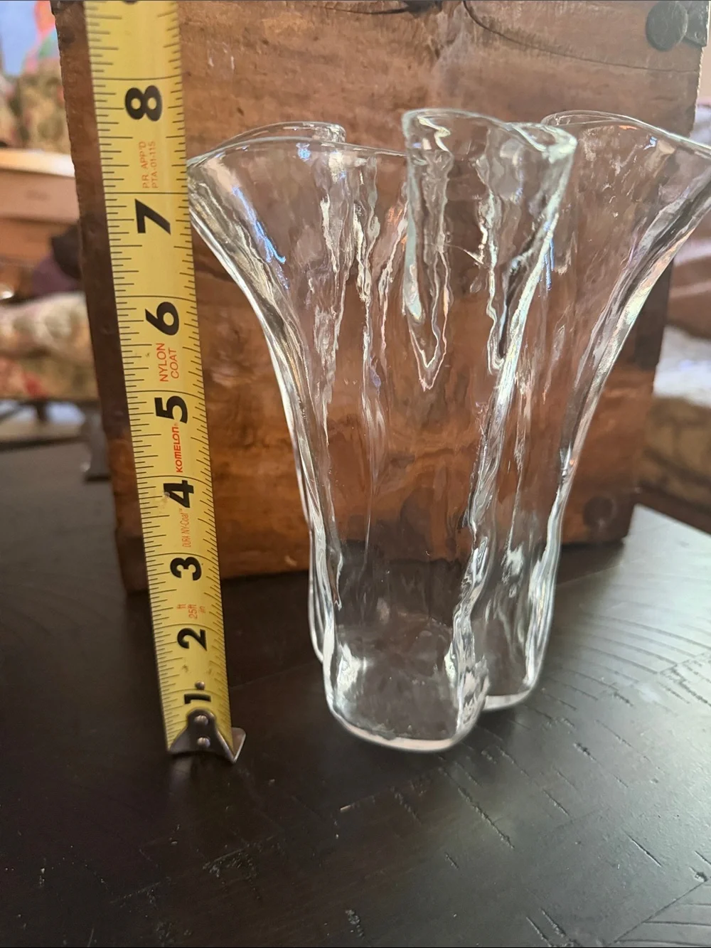 Vintage Sturdy Handmade Textured Glass Ruffled Vase - Holds flowers beautifully - Picture 8 of 13